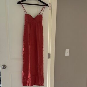 NWT Vix Paula Hermanny Elegant Red Maxi Dress with Spaghetti Straps